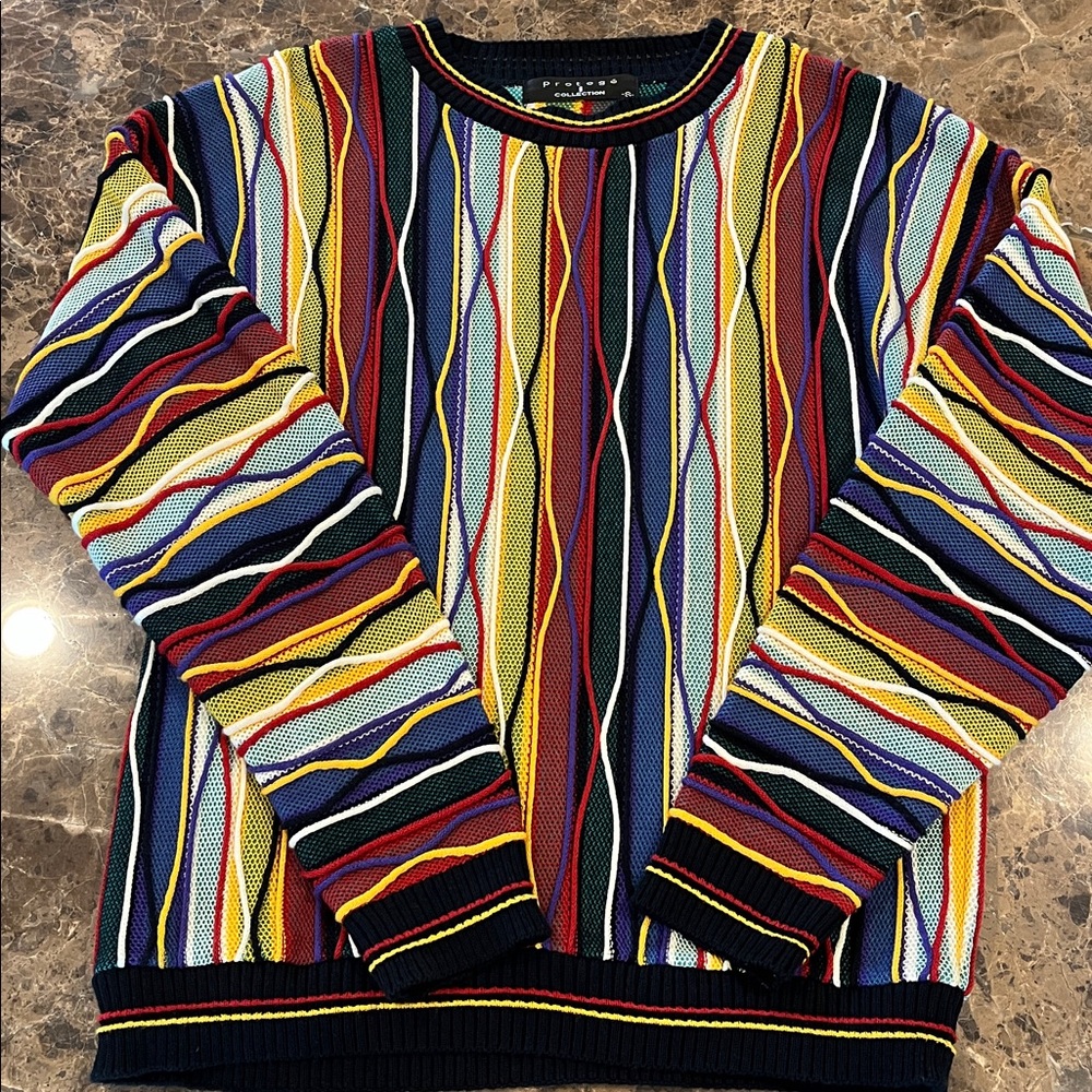 VTG Protege Collection Coogi Style 90s Hip Hop Textured Colorful Relaxed Sweater